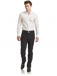 THE LOOKSubtle stripe printWaistband with belt loopsButton flyVertical welt pocketsCreased front and back legsBack welt pocketsTHE FITRise, about 9Inseam, about 36THE MATERIAL71% wool/27% cotton/2% elastaneCARE & ORIGINDry cleanMade in Italy THE LOOKSubtle stripe printWaistband with belt loopsButton flyVertical welt pocketsCreased front and back legsBack welt pocketsTHE FITRise, about 9Inseam, about 36THE MATERIAL71% wool/27% cotton/2% elastaneCARE & ORIGINDry cleanMade in Italy