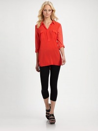 Soft jersey pairs with woven chiffon in this elongated version of the point-collar pullover.Point collarV-neckChest pocketsRoll-tab sleevesShirttail hemRayonMachine washMade in USAModel shown is 5'9 (175cm) wearing US size Small. Soft jersey pairs with woven chiffon in this elongated version of the point-collar pullover.Point collarV-neckChest pocketsRoll-tab sleevesShirttail hemRayonMachine washMade in USAModel shown is 5'9 (175cm) wearing US size Small.