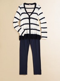 A bold stripe pattern updates a classic cardigan crafted in a lightweight knit.V-neckLong sleevesButton front77% rayon/23% polyesterMachine washImported Please note: Number of buttons may vary depending on size ordered. A bold stripe pattern updates a classic cardigan crafted in a lightweight knit.V-neckLong sleevesButton front77% rayon/23% polyesterMachine washImported Please note: Number of buttons may vary depending on size ordered.