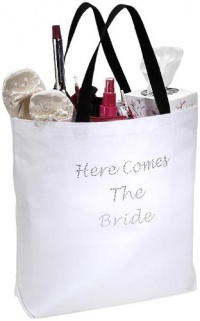 Darice VL1419, Here Comes The Bride Tote, 18-Inch by 16-Inch by 4-Inch, White