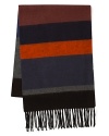 This polished scarf adds distinction to your attire with a color block stripe pattern and fringed edges for a little flair. A cold weather essential from The Men's Store at Bloomingdale's.