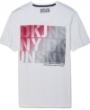 A cool colorful logo print decorate the front of this cozy DKNY v-neck tee.