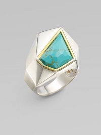 A geometric style with a beautiful turquoise stone accented in 18k goldplated sterling silver. Sterling silverTurquoise18k goldplated sterling silverWidth, about 1Imported A geometric style with a beautiful turquoise stone accented in 18k goldplated sterling silver. Sterling silverTurquoise18k goldplated sterling silverWidth, about 1Imported