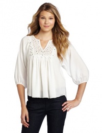 Rebecca Taylor Women's Tiles Embroidered Blouse, White, 4 Rebecca Taylor Women's Tiles Embroidered Blouse, White, 4