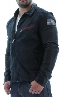 Marc Moto Andrew Marc Men's Hybrid Denim Leather Jacket Coat American Flag Marc Moto Andrew Marc Men's Hybrid Denim Leather Jacket Coat American Flag