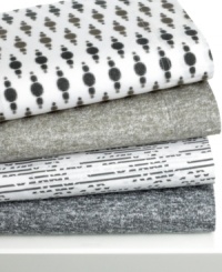 Casual yet modern, Bar III brings minimalist style to the bedroom with this Broken Tracks sheet set, featuring a neutral pattern in pure cotton softness. Pair with the Seneca bedding collection or other Bar III bedding for extra style. Casual yet modern, Bar III brings minimalist style to the bedroom with this Broken Tracks sheet set, featuring a neutral pattern in pure cotton softness. Pair with the Seneca bedding collection or other Bar III bedding for extra style.