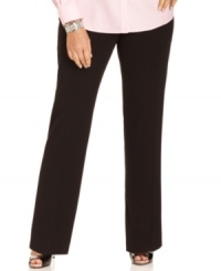 Lend instant sophistication to your work ensembles with Jones New York Signature's straight-leg plus size pants. Lend instant sophistication to your work ensembles with Jones New York Signature's straight-leg plus size pants.