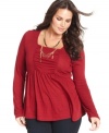 Land a super-cute look with Lucky Brand Jeans' ruched plus size top.