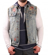 Moda Essentials Jordan Craig Men's Distressed Denim Vest Jacket Raw Edge Moda Essentials Jordan Craig Men's Distressed Denim Vest Jacket Raw Edge