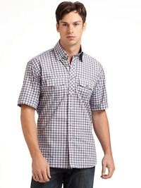 THE LOOKBlue gingham pattern throughout Button down collar with paisley liningButton front placket with paisley liningLong sleeves with button cuffs & paisley liningShirttail hemEmbroidered logo at back yokeTHE MATERIALCottonCARE & ORIGINMachine washImported THE LOOKBlue gingham pattern throughout Button down collar with paisley liningButton front placket with paisley liningLong sleeves with button cuffs & paisley liningShirttail hemEmbroidered logo at back yokeTHE MATERIALCottonCARE & ORIGINMachine washImported
