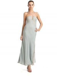 THE LOOKCrisscross spaghetti strapsVented bodiceSide slit with cascading contrast lining Side zip closureMesh back with beaded embellishmentTHE FITAbout 59 from shoulder to hemTHE MATERIALNylonContrast: silkSilk linedCARE & ORIGINDry cleanMade in ItalyModel shown is 5'10½ (179cm) wearing US size 4. THE LOOKCrisscross spaghetti strapsVented bodiceSide slit with cascading contrast lining Side zip closureMesh back with beaded embellishmentTHE FITAbout 59 from shoulder to hemTHE MATERIALNylonContrast: silkSilk linedCARE & ORIGINDry cleanMade in ItalyModel shown is 5'10½ (179cm) wearing US size 4.