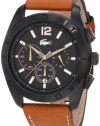 Lacoste Panama Black Dial Chronograph Tan Leather Mens Watch 2010607