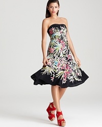 Pastel florals are simply delightful on this ruched Nanette Lepore strapless dress--adorned with three ladylike bows at the back--divine for a summer evening spent celebrating under the stars. Pastel florals are simply delightful on this ruched Nanette Lepore strapless dress--adorned with three ladylike bows at the back--divine for a summer evening spent celebrating under the stars.