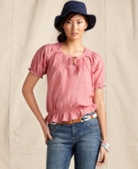 Top off your favorite jeans with Tommy Hilfiger's easy peasant top, made from crisp cotton. Top off your favorite jeans with Tommy Hilfiger's easy peasant top, made from crisp cotton.