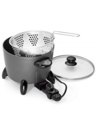 Do more... do it all! A versatile addition for your everyday meals, this multi-cooker steams veggies & seafood, roasts pork & poultry, boils pasta and much, much more. Precision heat controls, a tempered glass cover and a steamer basket make it easy to lock in flavor, nutrients and moisture. 1-year warranty. Model 06003. Do more... do it all! A versatile addition for your everyday meals, this multi-cooker steams veggies & seafood, roasts pork & poultry, boils pasta and much, much more. Precision heat controls, a tempered glass cover and a steamer basket make it easy to lock in flavor, nutrients and moisture. 1-year warranty. Model 06003.