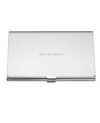 Engraved with let's do lunch, the silver-plated Silver Street business card holder will get your name out with the impeccable style of kate spade new york. A beautiful gift for your colleague or assistant. Engraved with let's do lunch, the silver-plated Silver Street business card holder will get your name out with the impeccable style of kate spade new york. A beautiful gift for your colleague or assistant.
