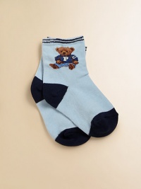 Comfortable cotton, accented with a sweet intarsia-knit teddy bear motif.82% cotton/17% nylon/1% spandexMachine washImported Comfortable cotton, accented with a sweet intarsia-knit teddy bear motif.82% cotton/17% nylon/1% spandexMachine washImported