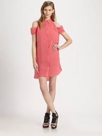 An update to your favorite shirt dress, styled with open shoulders and a pleated swing back.Point collarOpen shouldersButton-down frontShirttail hemAbout 20 from natural waistCuproDry cleanImportedModel shown is 5'10 (177cm) wearing US size Small. An update to your favorite shirt dress, styled with open shoulders and a pleated swing back.Point collarOpen shouldersButton-down frontShirttail hemAbout 20 from natural waistCuproDry cleanImportedModel shown is 5'10 (177cm) wearing US size Small.