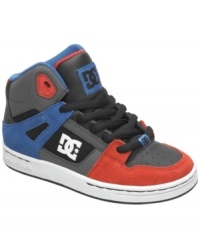 With abrasion resistant outsoles, these Rebound sneakers from DC Shoes will still look good after he leaves it all on the court. With abrasion resistant outsoles, these Rebound sneakers from DC Shoes will still look good after he leaves it all on the court.