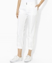 Edgy hardware and a crisp ripstop cotton construction lend chic utility style to a comfortable cropped pant from Lauren by Ralph Lauren. Edgy hardware and a crisp ripstop cotton construction lend chic utility style to a comfortable cropped pant from Lauren by Ralph Lauren.