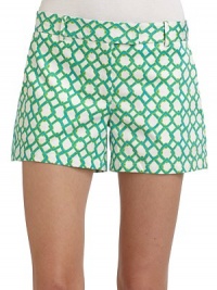 THE LOOKStriking chain-inspired printMid-width waistband with belt loopsDual hook-and-eye tab closure with zip flyDual front slash pocketsDual back besom pocketsTHE FITRise, about 8Inseam, about 3THE MATERIAL97% cotton/3% spandex CARE & ORIGINDry cleanImportedModel shown is 5'9½ (176cm) wearing US size 4. THE LOOKStriking chain-inspired printMid-width waistband with belt loopsDual hook-and-eye tab closure with zip flyDual front slash pocketsDual back besom pocketsTHE FITRise, about 8Inseam, about 3THE MATERIAL97% cotton/3% spandex CARE & ORIGINDry cleanImportedModel shown is 5'9½ (176cm) wearing US size 4.