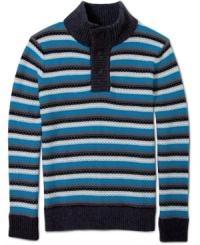 Line of attack: Sean John prepares you to fend off cold weather with a multi-stripe sweater. Line of attack: Sean John prepares you to fend off cold weather with a multi-stripe sweater.
