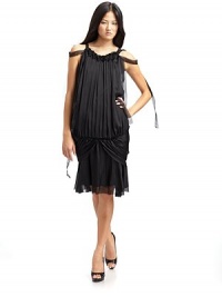 THE LOOKTiered geometric petals trim the necklineRaw edge chiffon ribbons adorn the shoulders and sidesGathered dropped waistSide draped chiffon panelsPleated hemTHE FITAbout 41 from shoulder to hemTHE MATERIALSilkFully linedCARE & ORIGINDry cleanMade in Italy THE LOOKTiered geometric petals trim the necklineRaw edge chiffon ribbons adorn the shoulders and sidesGathered dropped waistSide draped chiffon panelsPleated hemTHE FITAbout 41 from shoulder to hemTHE MATERIALSilkFully linedCARE & ORIGINDry cleanMade in Italy