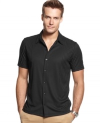 This ribbed sport shirt from Via Europa takes you places-drinks, dinner, a night out-where no polo dare go. This ribbed sport shirt from Via Europa takes you places-drinks, dinner, a night out-where no polo dare go.