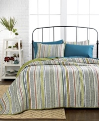 Vertical horizon. An eclectic mix of vertical stripes in fresh hues gives your space a casually modern appeal in this Tamarind quilt. Reverses to solid. Vertical horizon. An eclectic mix of vertical stripes in fresh hues gives your space a casually modern appeal in this Tamarind quilt. Reverses to solid.