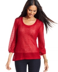 This chic open-knit top from Style&co. is adorned with a smattering of sequins for a hint of shimmer. This chic open-knit top from Style&co. is adorned with a smattering of sequins for a hint of shimmer.