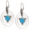 Judith Jack Coins Sterling Silver, Marcasite and Turquoise Orbital Drop Earrings