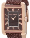 Vince Camuto Women's VC/5034RGBN Leather Rectangle Swarovski Crystal Accented Dial Rosegold-Tone Brown Stingray Strap Watch