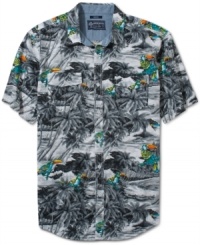 Whether you're vacationing in the tropics, or staycation-ing in the suburbs, this American Rag shirt is a must-have. Whether you're vacationing in the tropics, or staycation-ing in the suburbs, this American Rag shirt is a must-have.