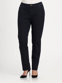 Slip into these stretch-cotton jeans that will comfortably give you the sleek-yet-classic silhouette you want.Button closureZip flyBelt loopsFront and back pocketsInseam, about 33Rise, about 1195% cotton/5% spandexMachine washImported of Italian fabric Slip into these stretch-cotton jeans that will comfortably give you the sleek-yet-classic silhouette you want.Button closureZip flyBelt loopsFront and back pocketsInseam, about 33Rise, about 1195% cotton/5% spandexMachine washImported of Italian fabric