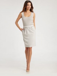 A classic, crepe pencil silhouette, accented with subtle front gathers and silk charmeuse trim.Self waistbandStretch silk charmeuse trimFront gathersSide slash pocketsBack darts and ventConcealed back zipAbout 23 long63% triacetate/37% polyesterDry cleanMade in USA of imported fabricModel shown is 5'11 (180cm) wearing US size 4. A classic, crepe pencil silhouette, accented with subtle front gathers and silk charmeuse trim.Self waistbandStretch silk charmeuse trimFront gathersSide slash pocketsBack darts and ventConcealed back zipAbout 23 long63% triacetate/37% polyesterDry cleanMade in USA of imported fabricModel shown is 5'11 (180cm) wearing US size 4.