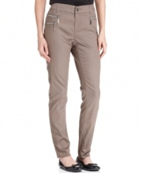Zippered pockets at the hips lend an edgy look to these Style&co. petite leggings. Zippered pockets at the hips lend an edgy look to these Style&co. petite leggings.