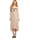 Twelfth Street by Cynthia Vincent Women's Leather Trim Maxi Dress, Taupe, Medium