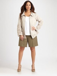 Especially feminine, this lightweight jacket is finished with a ruffled collar.Ruched long sleevesFront zipperDrawstring waist and hemAbout 28 from shoulder to hem80% polyester/20% nylonDry cleanImported Especially feminine, this lightweight jacket is finished with a ruffled collar.Ruched long sleevesFront zipperDrawstring waist and hemAbout 28 from shoulder to hem80% polyester/20% nylonDry cleanImported