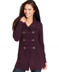Double-breasted style and a warm marled knit make this Style&co. cardigan a fall must-have. Double-breasted style and a warm marled knit make this Style&co. cardigan a fall must-have.