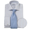 Savile Row Mens Blue Beige White Fancy Bengal Stripe Fitted Dress Shirt Double Cuff