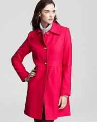 Gold turnlock closures lend endless luxe to this DKNY babydoll-style coat, getting added femininity from pleating at the waistline for ladylike allure. The epitome of uptown chic, it's perfect for an evening out on the town and gorgeous over your collection of dresses. Gold turnlock closures lend endless luxe to this DKNY babydoll-style coat, getting added femininity from pleating at the waistline for ladylike allure. The epitome of uptown chic, it's perfect for an evening out on the town and gorgeous over your collection of dresses.