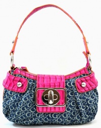 Guess Majesty G Signature Denim Canvas Purse Shoulder Bag Hangbag Blue Fuchsia Pink Guess Majesty G Signature Denim Canvas Purse Shoulder Bag Hangbag Blue Fuchsia Pink