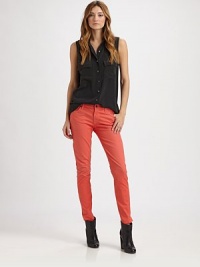 Your favorite hue of ultra-skinny stretch denim in a fitted, curve-hugging silhouette.THE FITSkinny fitRise, about 8Inseam, about 31THE DETAILSZip flyFive-pocket styleBack patch pockets97% cotton/3% LycraMachine washMade in USA of imported fabricModel shown is 5'10 (177cm) wearing US size 4. Your favorite hue of ultra-skinny stretch denim in a fitted, curve-hugging silhouette.THE FITSkinny fitRise, about 8Inseam, about 31THE DETAILSZip flyFive-pocket styleBack patch pockets97% cotton/3% LycraMachine washMade in USA of imported fabricModel shown is 5'10 (177cm) wearing US size 4.