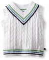 Kitestrings Baby-Boys Infant Cable Knit V-Neck Sweater Vest, White, 12 Months