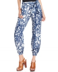 These printed pants by DKNY Jeans are surprisingly versatile! The abstract print and casual, vintage-inspired silhouette makes them a perfect match with a basic tee or button-front shirt. These printed pants by DKNY Jeans are surprisingly versatile! The abstract print and casual, vintage-inspired silhouette makes them a perfect match with a basic tee or button-front shirt.
