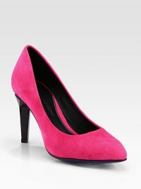 Sculpted, lacquered heel accompanies a velvety suede silhouette with leather lining. Lacquered heel, 3 (75mm)Suede upperLeather lining and solePadded insoleImportedOUR FIT MODEL RECOMMENDS ordering true size. Sculpted, lacquered heel accompanies a velvety suede silhouette with leather lining. Lacquered heel, 3 (75mm)Suede upperLeather lining and solePadded insoleImportedOUR FIT MODEL RECOMMENDS ordering true size.