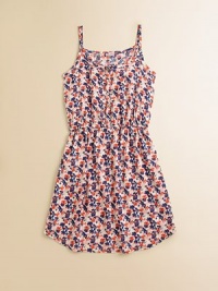 A beautiful, lightweight frock is adorned with a pretty watercolor-inspired, floral print for fun in the sun.ScoopneckSpaghetti strapsButton frontElastic waistRound hemRayonMachine washMade in USA Please note: Number of buttons may vary depending on size ordered. A beautiful, lightweight frock is adorned with a pretty watercolor-inspired, floral print for fun in the sun.ScoopneckSpaghetti strapsButton frontElastic waistRound hemRayonMachine washMade in USA Please note: Number of buttons may vary depending on size ordered.