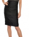 Carmen Marc Valvo Edgy Studded Silk Fitted Cocktail Evening Dress 14