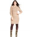 Stay cute in cooler temps with Pink Rose's long sleeve plus size sweater dress, featuring a cowl neckline cable knit.
