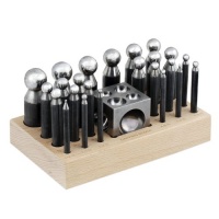 Deluxe 36-Piece Dapping Doming Punch and 4-Piece Dapping Swage Block Set - Hardwood Stand Deluxe 36-Piece Dapping Doming Punch and 4-Piece Dapping Swage Block Set - Hardwood Stand
